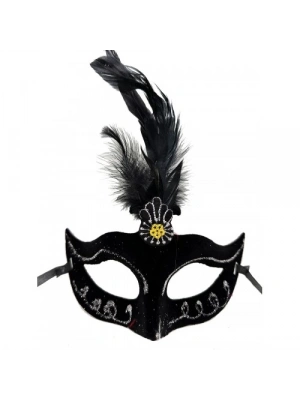 Siyah Tüylü Süet Parti Maskesi