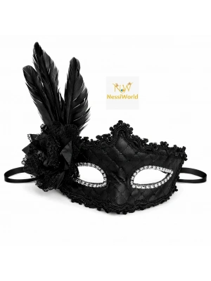 Siyah Tüylü Venedik Lüks Balo Maskesi