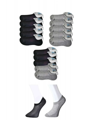 Siyah ve Gri Erkek Görünmez Çorap 15 çift