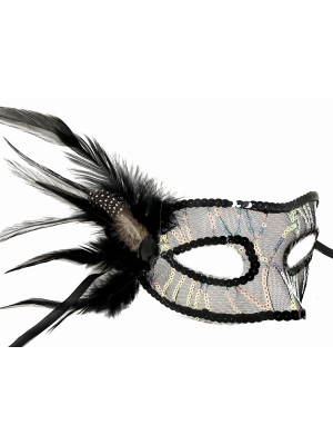Siyah Yandan Tüylü Pul Payet Maskesi