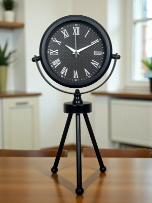 ® Siyah Zarif Dekoratif Üç Ayaklı Metal Masa Saati
