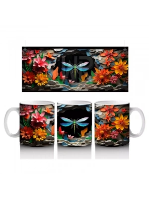 Siyah Zemin Üzerinde Parlayan Yusufçuk – Baskılı Kahve Kupası