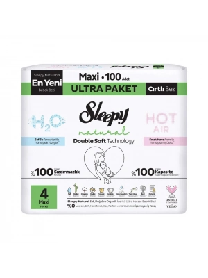 Sleepy Natural Double Soft Bebek Bezi Ultra Paket 4 Beden 100 Adet