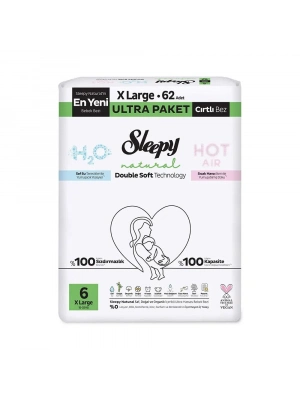 Sleepy Natural Double Soft Bebek Bezi Ultra Paket 6 Beden 62 Adet