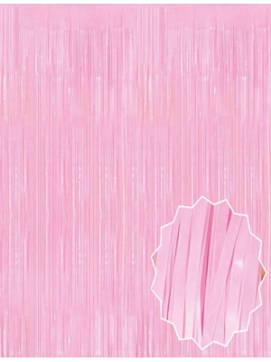 Soft Pembe Püsküllü Kapı Perdesi - Parti, Baby Shower, Cinsiyet Partisi 1x2 m