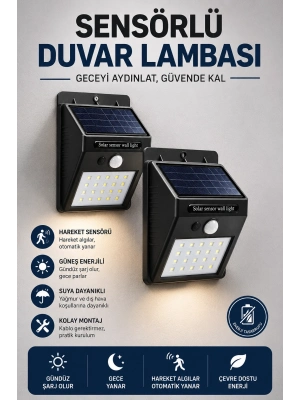 Solar Sensörlü Duvar Lambası Bahçe Lamba 20 Led Işık