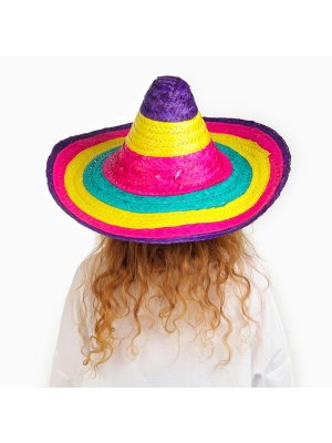 Sombrero Meksika Şapkası Renkli Örme Hasır Çocuk Boy