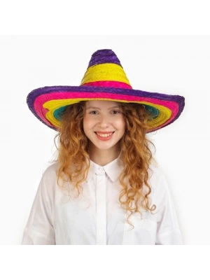 Sombrero Meksika Şapkası Renkli Örme Hasır Çocuk Boy