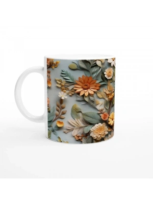 Sonbahar Bahçesi Rölyef Çiçekli Kupa Bardak