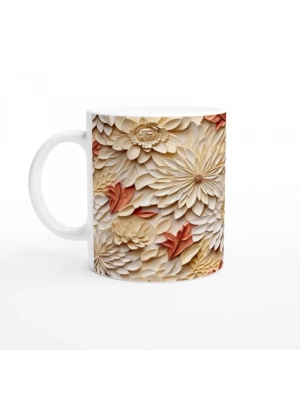 Sonbahar Dokulu Çiçek Kolajlı Kupa Bardak