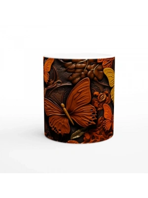Sonbahar Renklerinde Kelebekler Temalı Baskılı Kupa Bardak