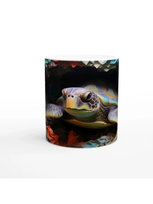 Soyut Renk Dalgaları Arasında Deniz Kaplumbağası Kupa Bardak