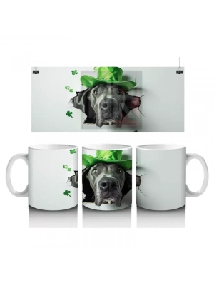 St. Patrick Şapkalı Gri Büyük Irk Köpek – Baskılı Kahve Kupası