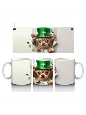 St. Patrick Şapkalı Neşeli Corgi Deseni – Baskılı Kahve Kupası