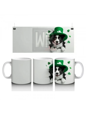 St. Patrick Şapkalı Siyah Beyaz Yavru Köpek – Baskılı Kahve Kupası