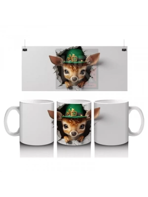St. Patrick Şapkası Takmış Sevimli Geyik Yavrusu – Duvarı Delen 3D Kupa Tasarımı