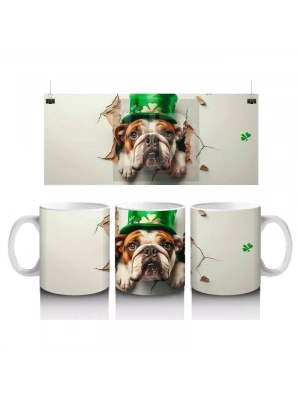St. Patrick Şapkasıyla Çatlakta Bulldog – Baskılı Kahve Kupası