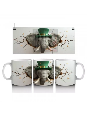 St. Patrick Şapkasıyla Fil Figürü – Baskılı Kahve Kupası