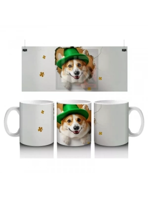 St. Patrick Şapkasıyla Sevimli Köpek Yavrusu – Baskılı Kahve Kupası