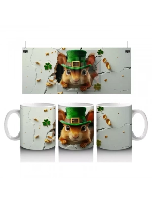 St. Patrick Temalı Sincap Maskotu – Baskılı Kahve Kupası