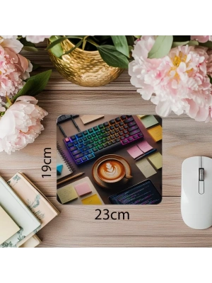 Sticky Note ve Kod Parçacıklı Mouse Pad - 19x23 cm 2 mm Dikdörtgen İthal Baskılı Mouse Pad