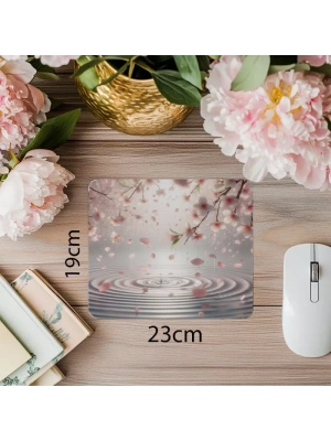 Su Üzerine Düşen Sakura Yapraklı Mousepad - 19x23 cm 2 mm Dikdörtgen İthal Baskılı Mouse Pad