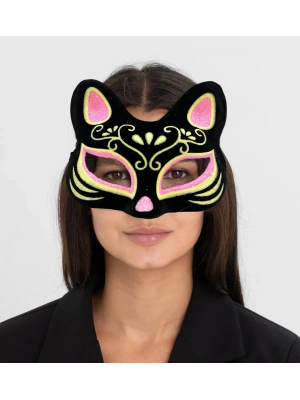 Süet Pembe Sarı Kedi Maskesi