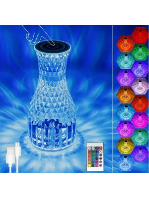 ®  Sürahi Model USB Şarjlı Kumandalı 16 Farklı Işık Modlu Masa Üstü Kristal Akrilik a Led