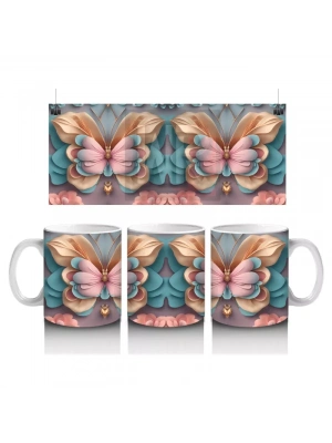 Sürreal Renkli Kelebek Deseni - Baskılı Kahve Kupası