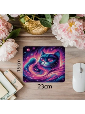 Surreal Stil Uzaylı Kedi Mouse Pad - 19x23 cm 2 mm Dikdörtgen İthal Baskılı Mouse Pad