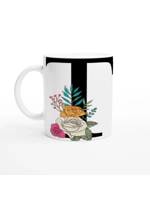 T Harfi Çiçek Desenli Harfli Kupa Bardak