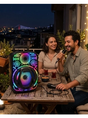 Taşınabilir Bluetooth Speaker Mikrofonlu RGB Işıklı Karaoke Ses Sistemi
