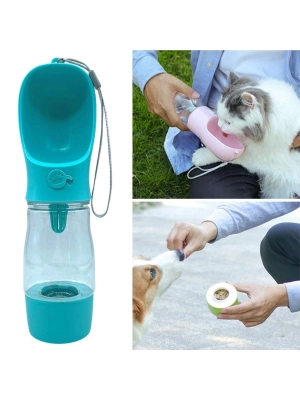 ®  Taşınabilir Mama Hazneli Evcil Hayvan Suluğu Seyahat Kabı Kilitlenebilen Su Sızdırmaz 380ML