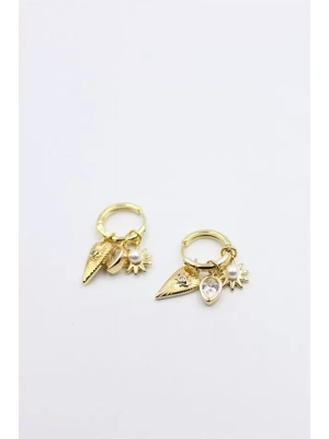 Taşlı Charm Küpe - Altın
