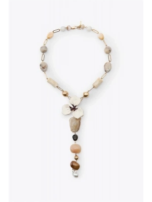 Taşlı Çiçek Kolye - Altın