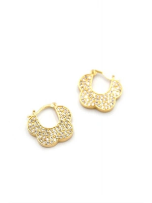 Taşlı Çiçek Küpe - Altın