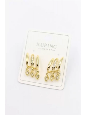 Taşlı Çoklu Görünümlü Küpe - Altın