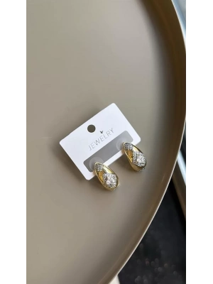 Taşlı Damla Küpe - Altın