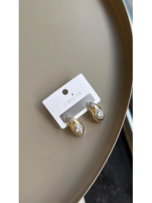 Taşlı Damla Küpe - Altın