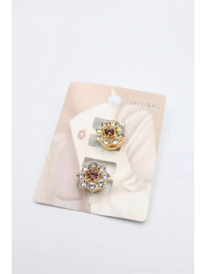 Taşlı Düğme Broş - Altın