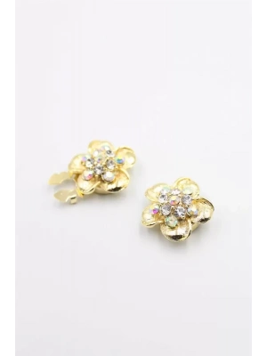 Taşlı Düğme Broşu - Altın