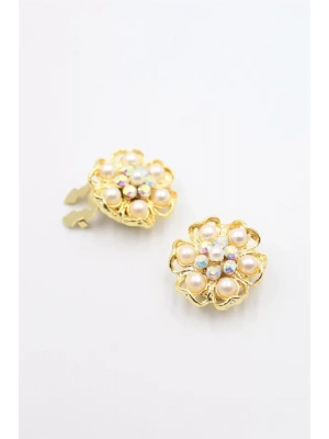 Taşlı Düğme Broşu - Altın