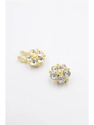 Taşlı Düğme Broşu - Beyaz