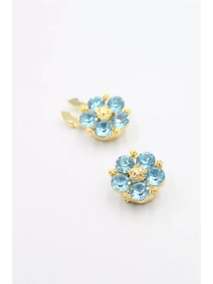 Taşlı Düğme Broşu - Mavi