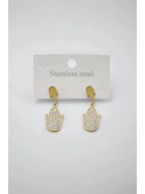 Taşlı Fatıma Eli Küpe - Altın