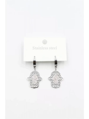 Taşlı Fatıma Eli Küpe - Gümüş