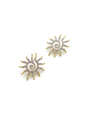 Taşlı Güneş Küpe - Altın