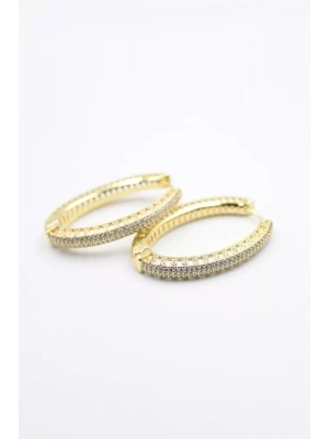 Taşlı Halka Küpe - Altın