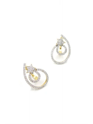 Taşlı Halka Küpe - Altın