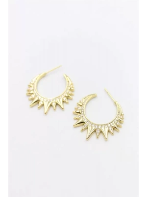 Taşlı Halka Küpe - Altın